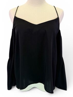 Blues & Greys Black Cold Shoulder Blouse Bell Sleeves Womens's Size M